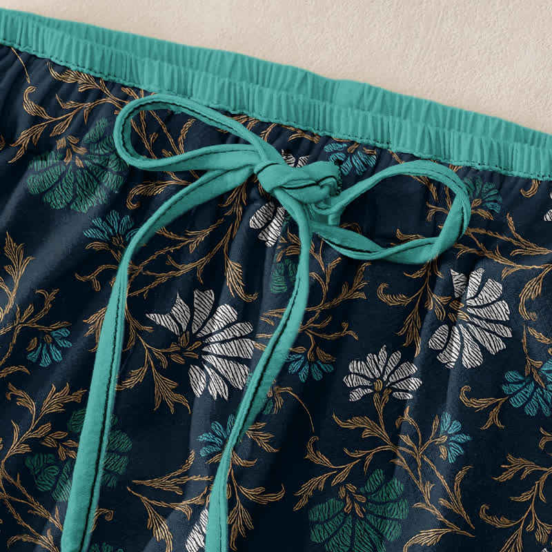 Buddha Stones Flowersl Vine Elastic Waist Drawstring Women's Cotton Pants With Pockets - image 5