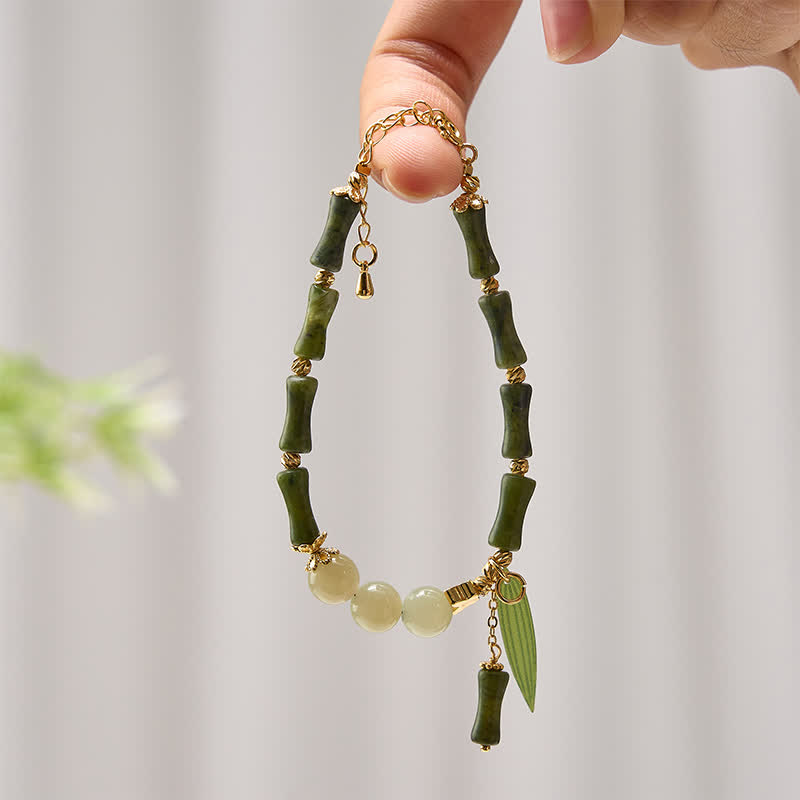 Buddha Stones Bamboo Bufferfly Peridot Hetian Jade Bead Peace Bracelet - image 1