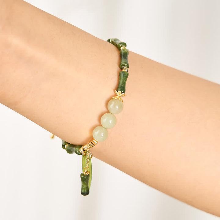 Buddha Stones Bamboo Bufferfly Peridot Hetian Jade Bead Peace Bracelet - image 4