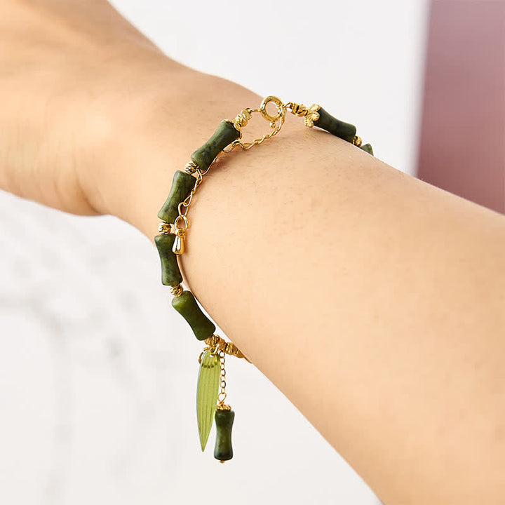 Buddha Stones Bamboo Bufferfly Peridot Hetian Jade Bead Peace Bracelet - image 3