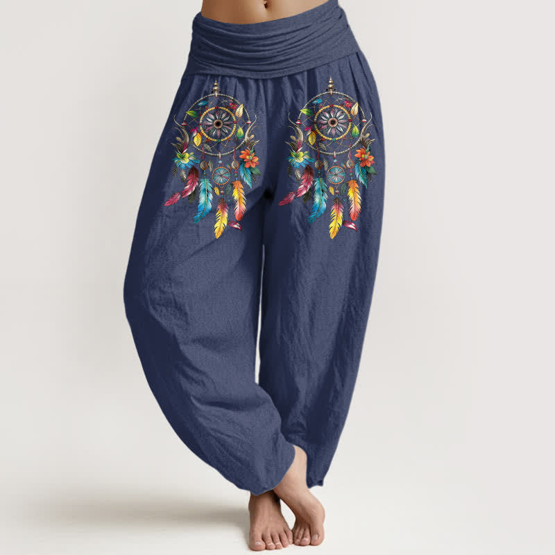 Buddha Stones Cotton Colorful Double Dreamcatchers Pattern High Waist Women's Harem Pants - DarkSlateBlue - US16，UK/AU20，EU48 (3XL) - image 5