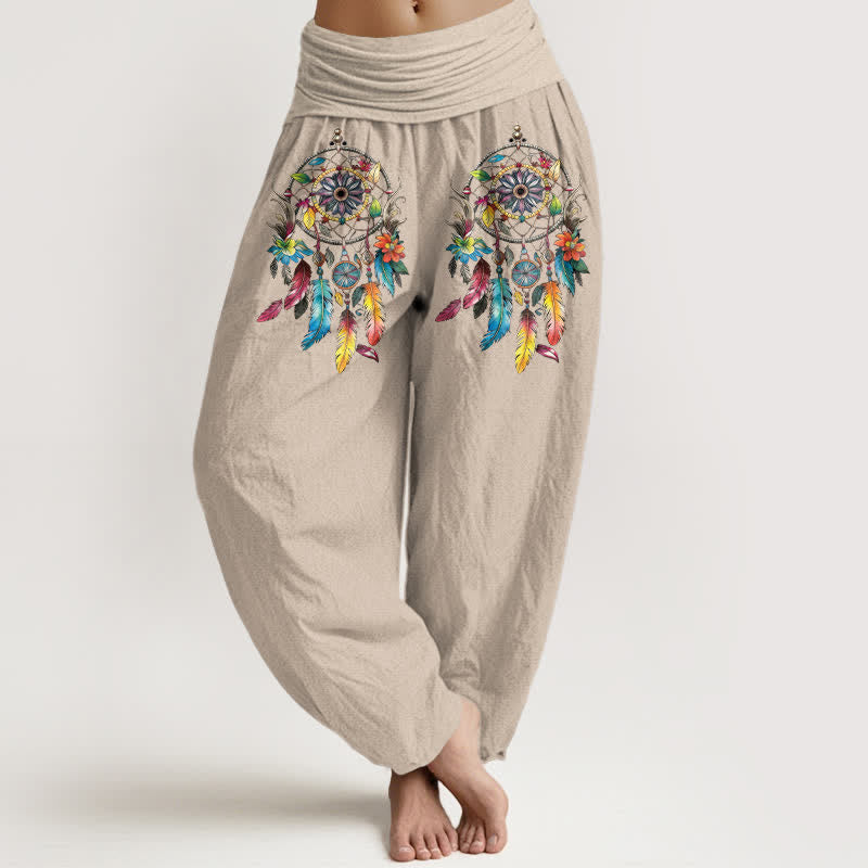 Buddha Stones Cotton Colorful Double Dreamcatchers Pattern High Waist Women's Harem Pants - Tan - US16，UK/AU20，EU48 (3XL) - image 11