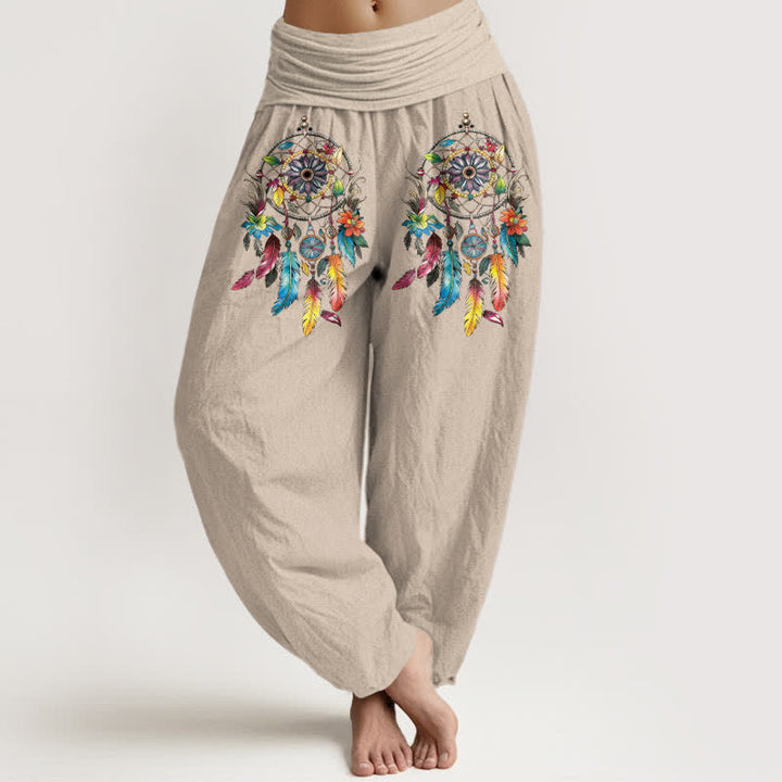Buddha Stones Cotton Colorful Double Dreamcatchers Pattern High Waist Women's Harem Pants - Tan - US16，UK/AU20，EU48 (3XL) - image 11