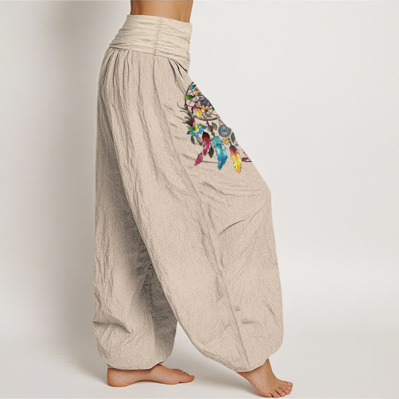 Buddha Stones Cotton Colorful Double Dreamcatchers Pattern High Waist Women's Harem Pants - image 13