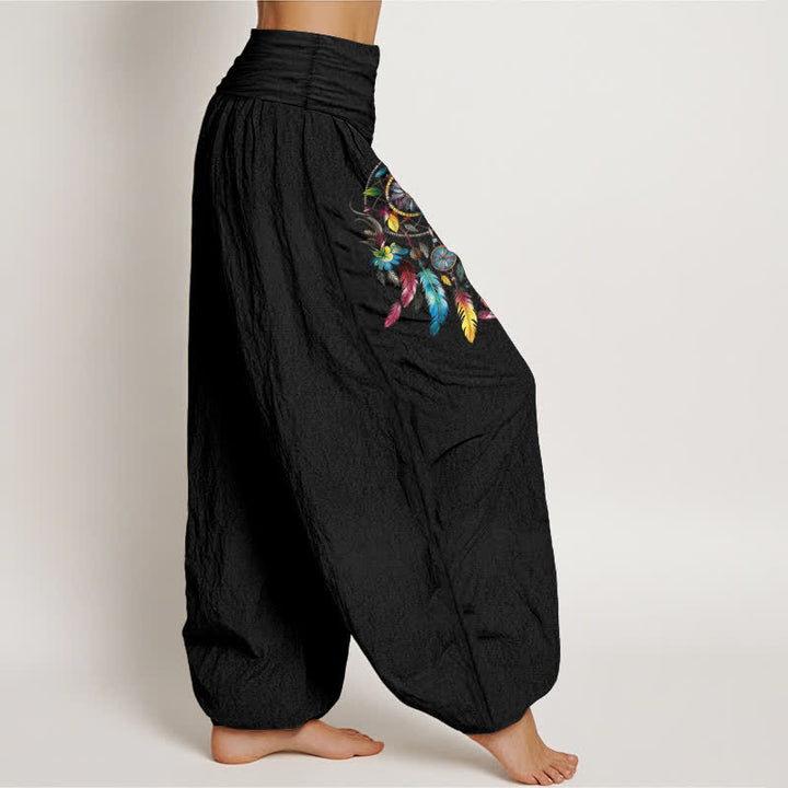 Buddha Stones Cotton Colorful Double Dreamcatchers Pattern High Waist Women's Harem Pants - image 2