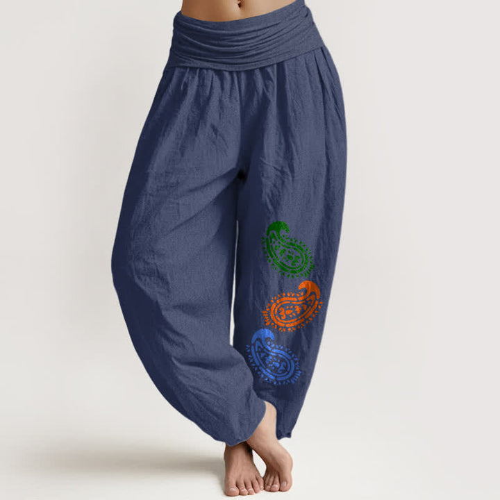 Buddha Stones Pure Cotton Colorful Paisley High Waist Women's Harem Pants  - DarkSlateBlue - US16，UK/AU20，EU48 (3XL) - image 8