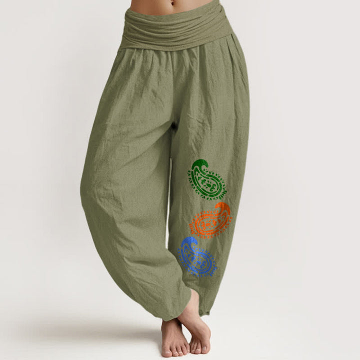 Buddha Stones Pure Cotton Colorful Paisley High Waist Women's Harem Pants  - OliveDrab - US16，UK/AU20，EU48 (3XL) - image 14