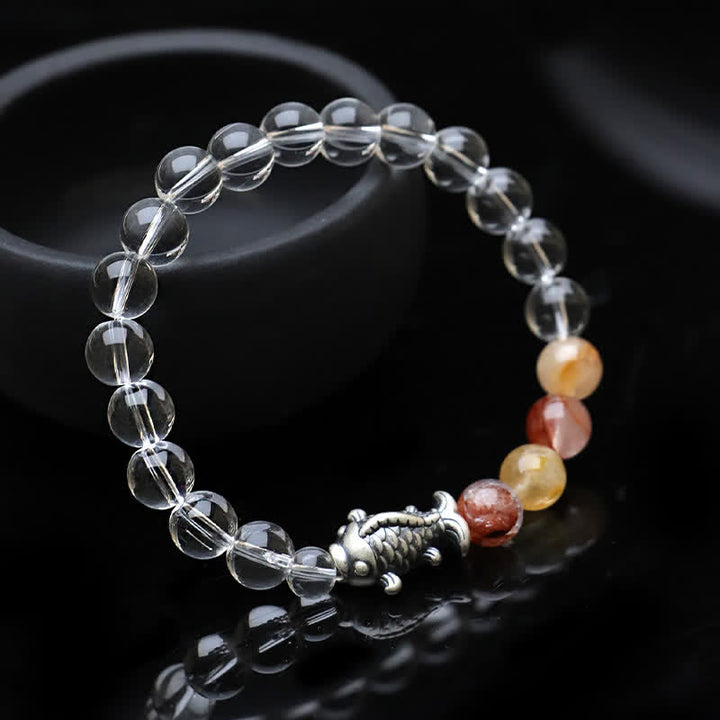 Buddha Stones Clear Quartz 999 Sterling Silver Koi Fish Protection Bracelet - image 1