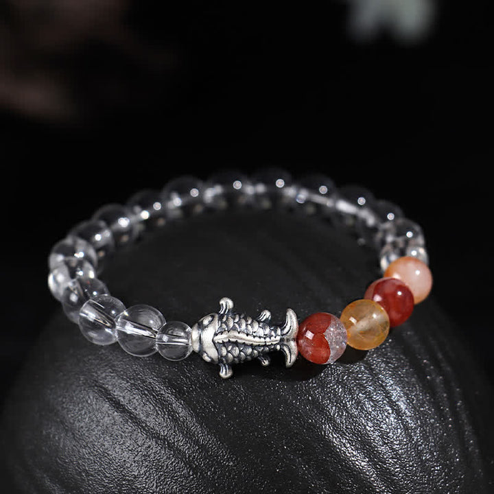 Buddha Stones Clear Quartz 999 Sterling Silver Koi Fish Protection Bracelet - Clear Quartz(Wrist Circumference:15–16 cm) - image 0