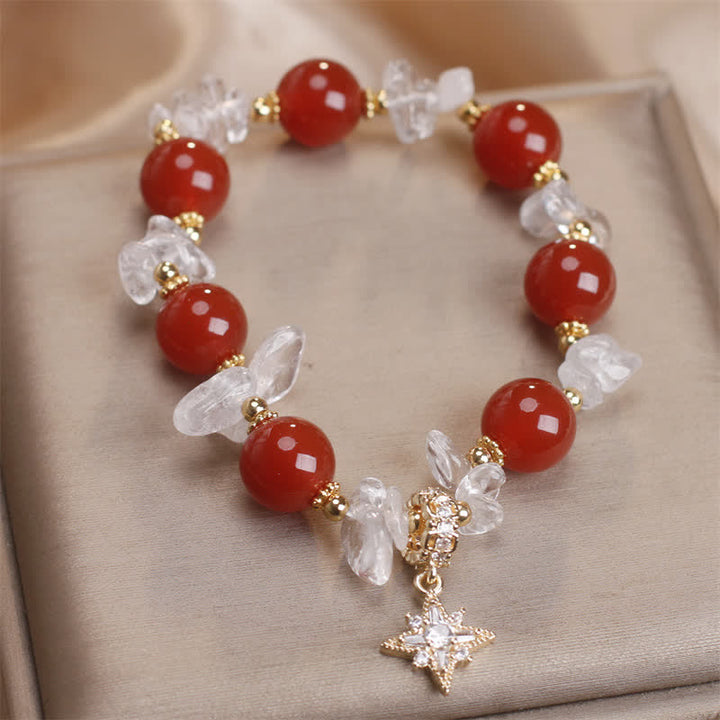 Buddha Stones Natural Red Agate Clear Quartz Hexagram Charm Confidence Bracelet - image 3