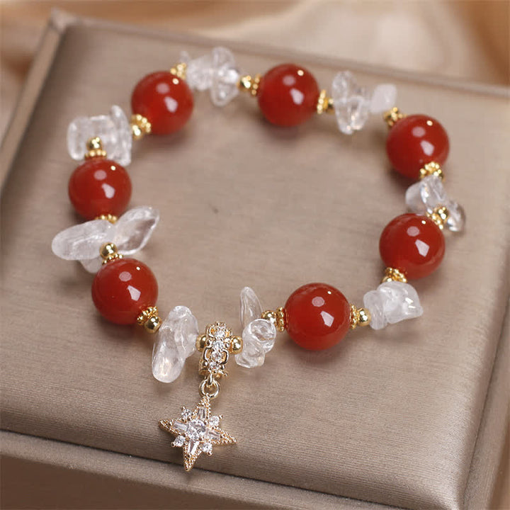 Buddha Stones Natural Red Agate Clear Quartz Hexagram Charm Confidence Bracelet - image 2