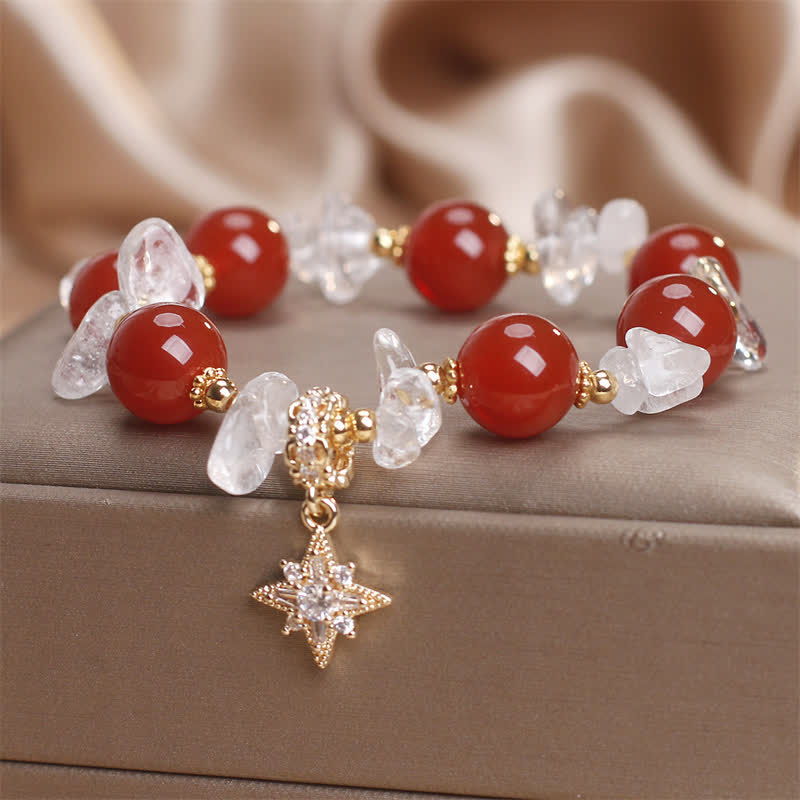 Buddha Stones Natural Red Agate Clear Quartz Hexagram Charm Confidence Bracelet - image 6