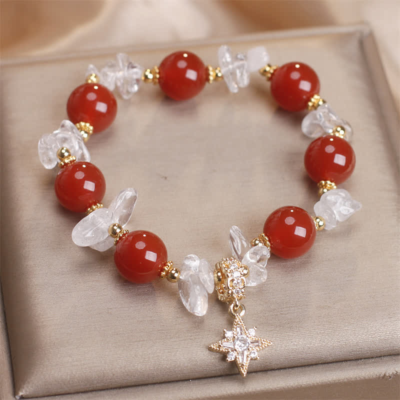 Buddha Stones Natural Red Agate Clear Quartz Hexagram Charm Confidence Bracelet - image 1