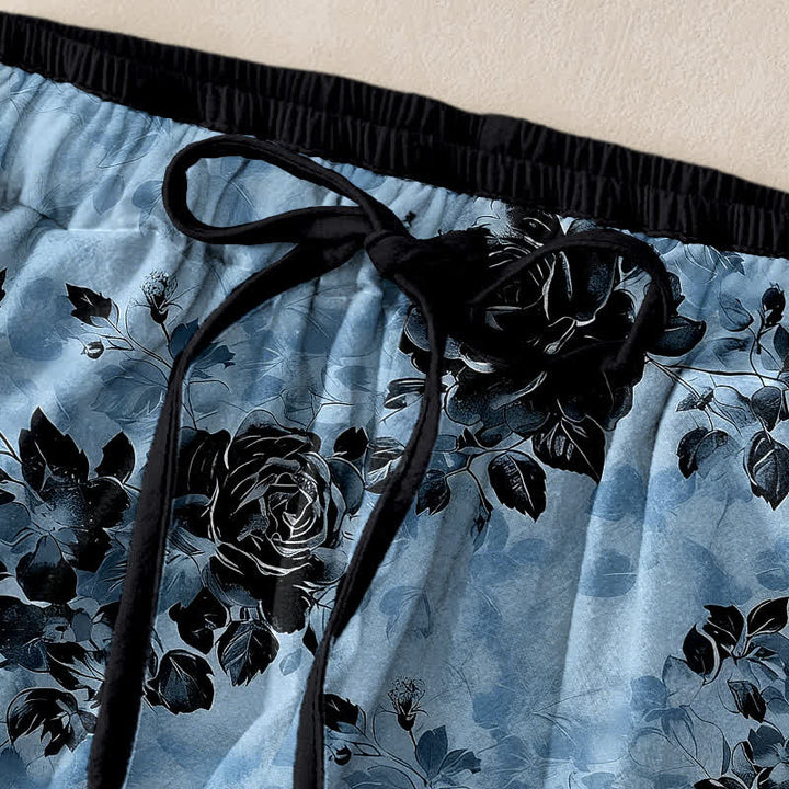 Buddha Stones Pure Cotton Rose Pattern Elastic Waist Drawstring Women's Pants With Pockets - image 5