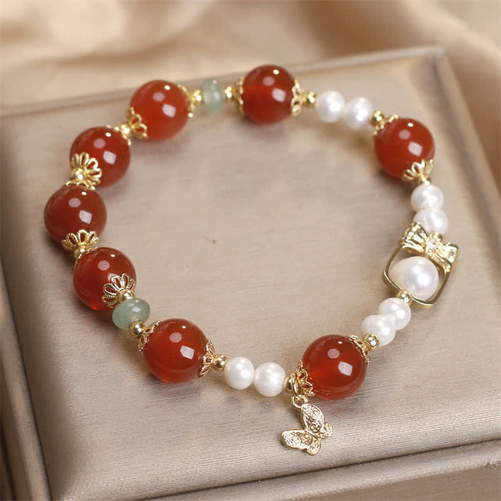Buddha Stones Natural Red Agate Pearl Butterfly Self-acceptance Bracelet - image 1