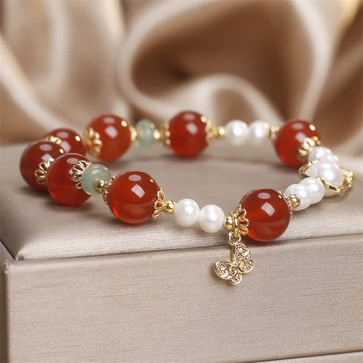 Buddha Stones Natural Red Agate Pearl Butterfly Self-acceptance Bracelet - image 4