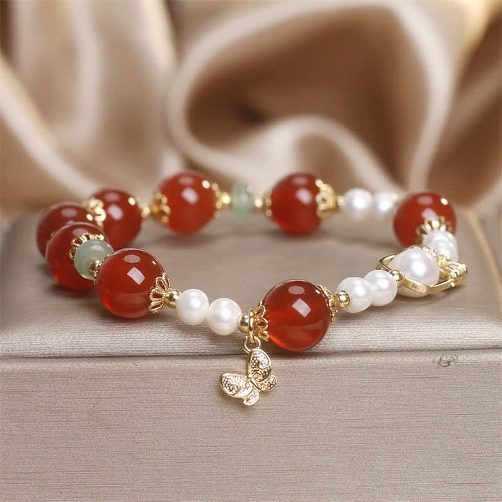 Buddha Stones Natural Red Agate Pearl Butterfly Self-acceptance Bracelet - image 5