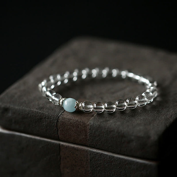 Buddha Stones Natural Clear Quartz Aquamarine Clarity Bracelet - Clear Quartz(Wrist Circumference:14–15 cm) - image 0