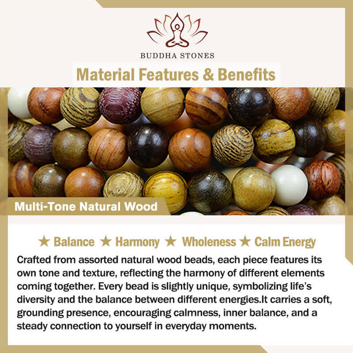 Buddha Stones 108 Beads Multi-Tone Natural Wood Calm Energy Mala - image 5