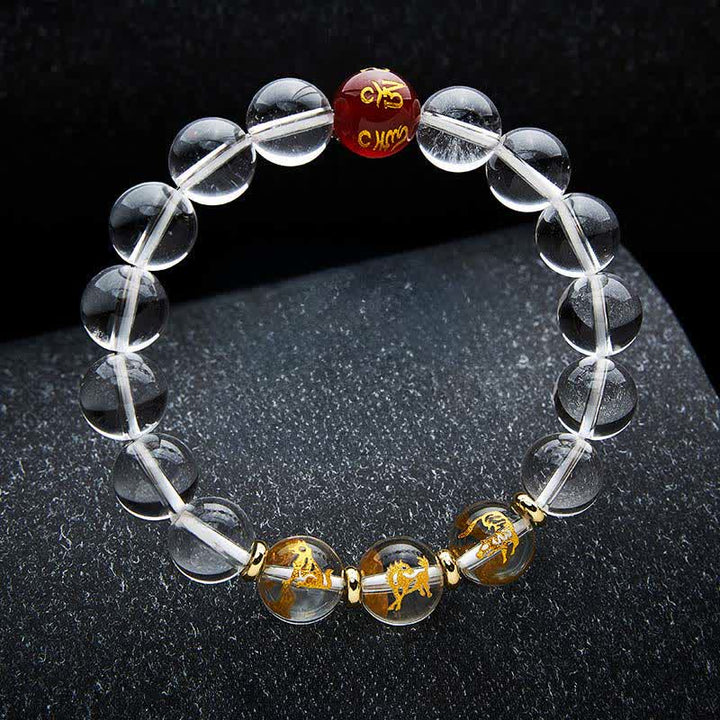 Buddha Stones Clear Quartz Chinese Zodiac Healing Bracelet - Tiger Horse Dog - 12mm Beads(Wrist Circumference:17–18 cm) - image 3