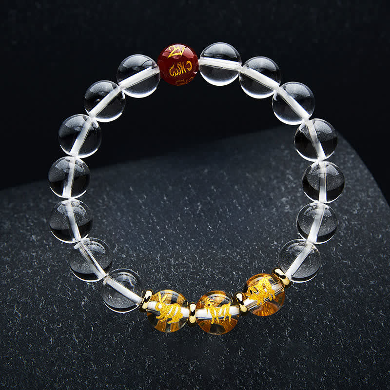 Buddha Stones Clear Quartz Chinese Zodiac Healing Bracelet - Rabbit Pig Goat - 10mm Beads(Wrist Circumference:16–17 cm) - image 9
