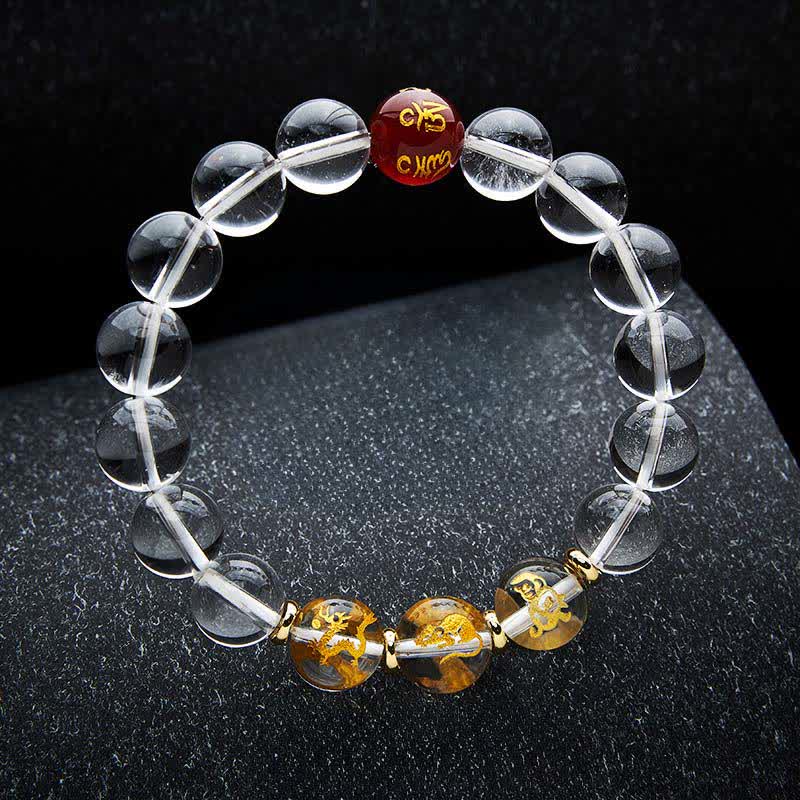 Buddha Stones Clear Quartz Chinese Zodiac Healing Bracelet - Rat Dragon Monkey - 12mm Beads(Wrist Circumference:17–18 cm) - image 20