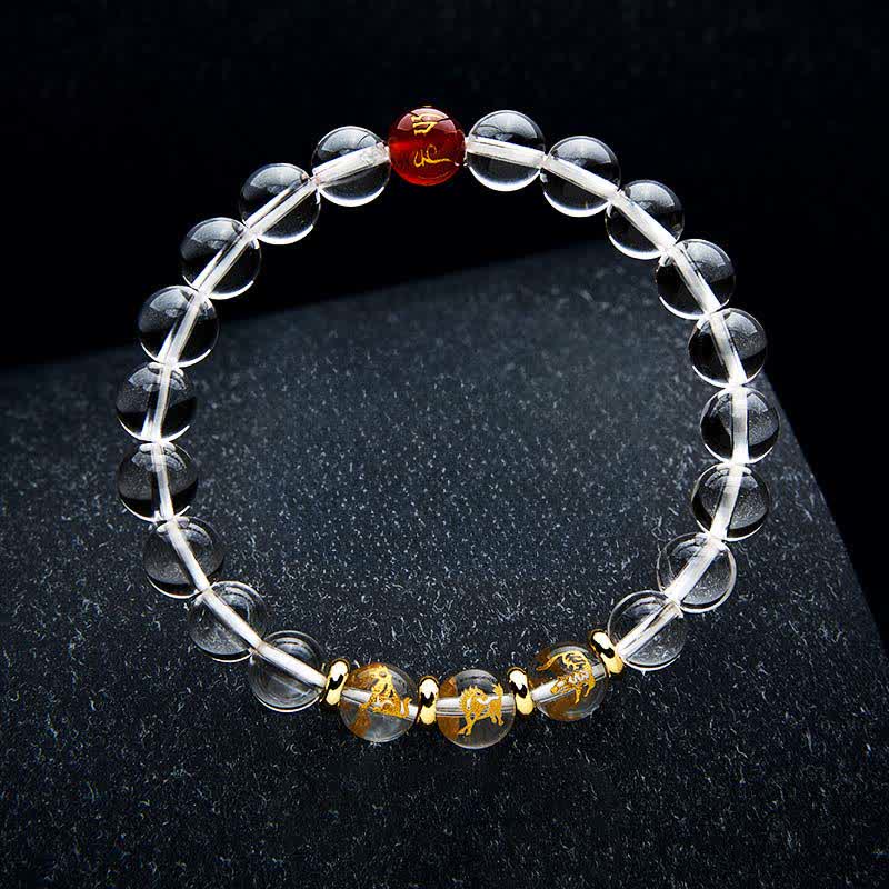 Buddha Stones Clear Quartz Chinese Zodiac Healing Bracelet - Tiger Horse Dog - 8mm Beads(Wrist Circumference:15–16 cm) - image 1