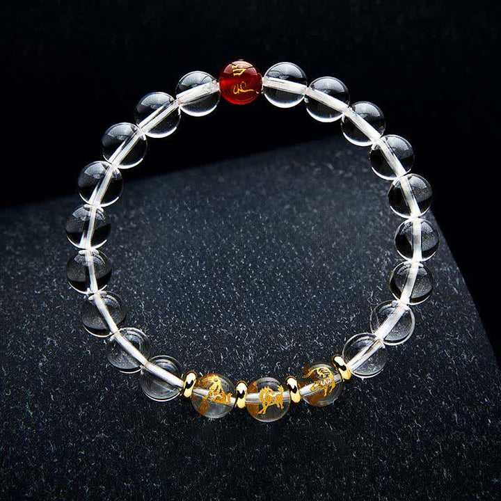 Buddha Stones Clear Quartz Chinese Zodiac Healing Bracelet - Tiger Horse Dog - 8mm Beads(Wrist Circumference:15–16 cm) - image 1