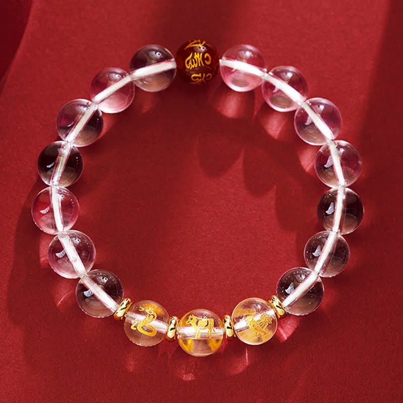 Buddha Stones Clear Quartz Chinese Zodiac Healing Bracelet - Snake Rooster Ox - 10mm Beads(Wrist Circumference:16–17 cm) - image 12