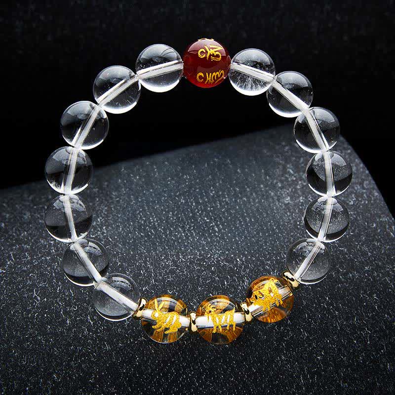 Buddha Stones Clear Quartz Chinese Zodiac Healing Bracelet - Rabbit Pig Goat - 12mm Beads(Wrist Circumference:17–18 cm) - image 10