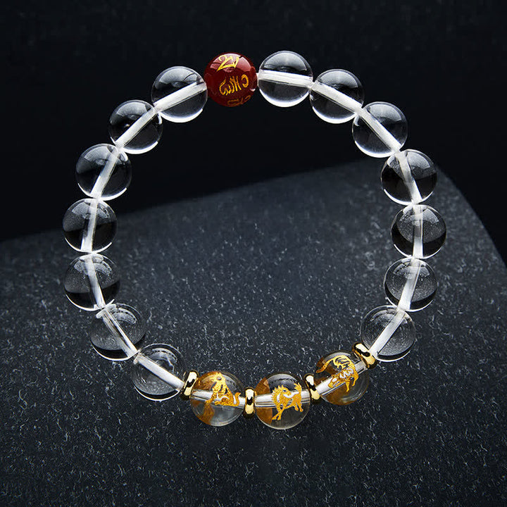 Buddha Stones Clear Quartz Chinese Zodiac Healing Bracelet - Tiger Horse Dog - 10mm Beads(Wrist Circumference:16–17 cm) - image 2