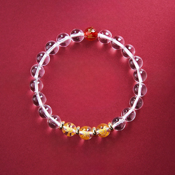 Buddha Stones Clear Quartz Chinese Zodiac Healing Bracelet - Rabbit Pig Goat - 8mm Beads(Wrist Circumference:15–16 cm) - image 7