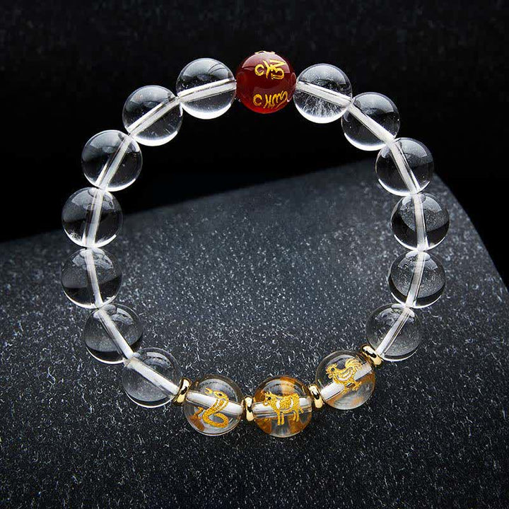 Buddha Stones Clear Quartz Chinese Zodiac Healing Bracelet - Snake Rooster Ox - 12mm Beads(Wrist Circumference:17–18 cm) - image 18
