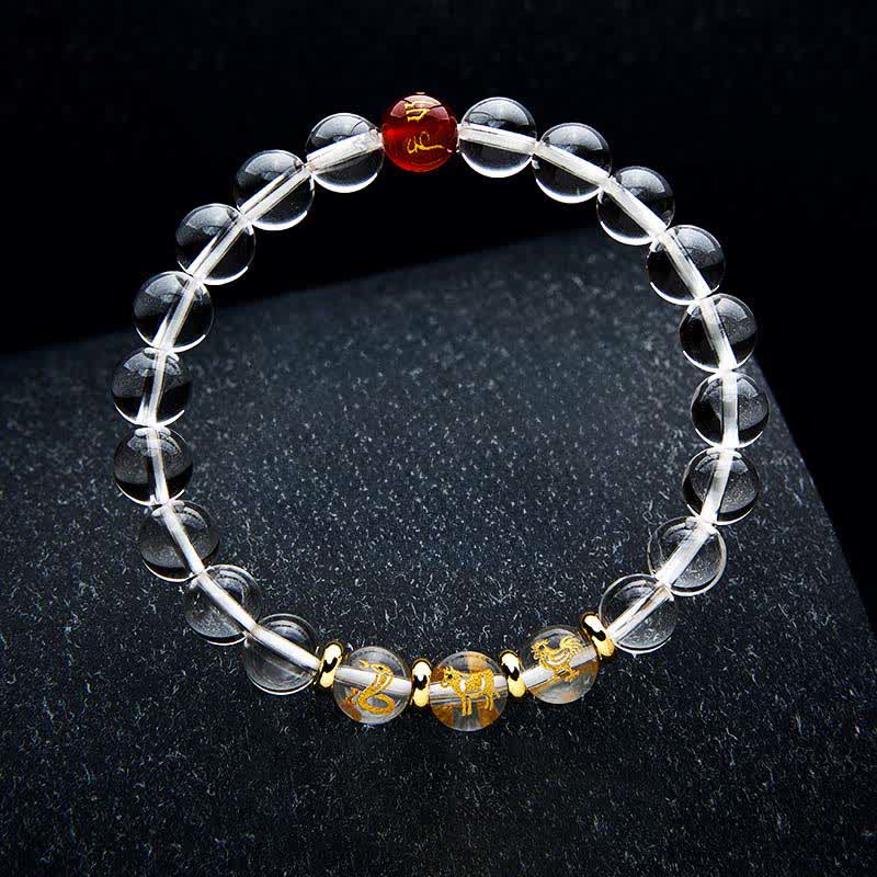 Buddha Stones Clear Quartz Chinese Zodiac Healing Bracelet - Snake Rooster Ox - 8mm Beads(Wrist Circumference:15–16 cm) - image 11