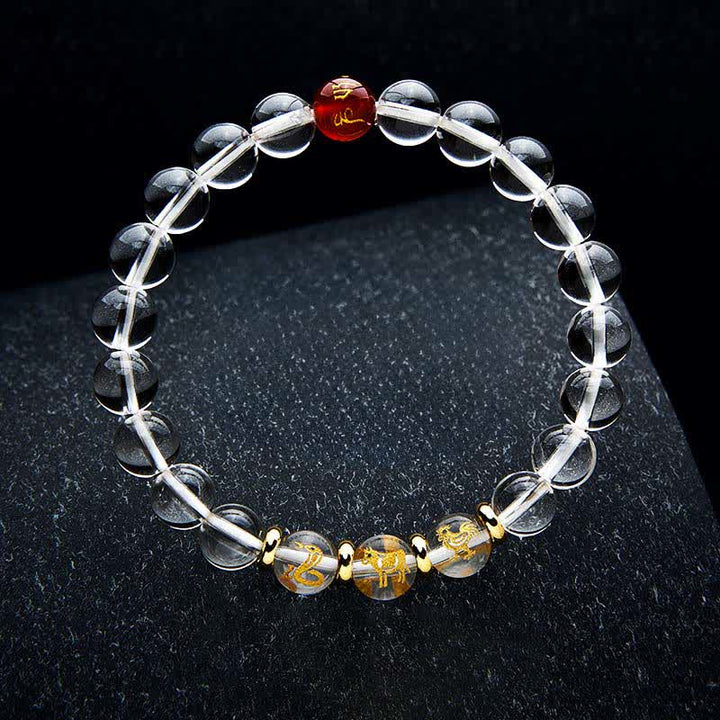 Buddha Stones Clear Quartz Chinese Zodiac Healing Bracelet - Snake Rooster Ox - 8mm Beads(Wrist Circumference:15–16 cm) - image 11