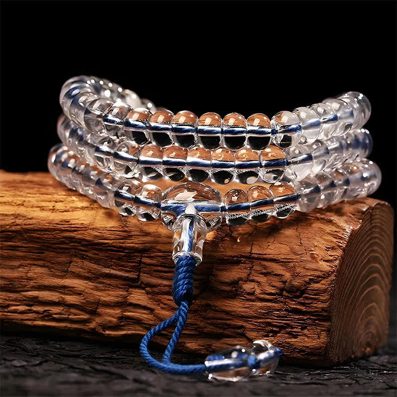 Buddha Stones Liuli 108 Flat Beads Spiral Rope Wisdom Mala - Blue String - image 0
