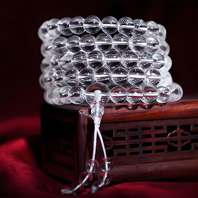 Buddha Stones 108 Clear Quartz Beads Protection Mala - image 1