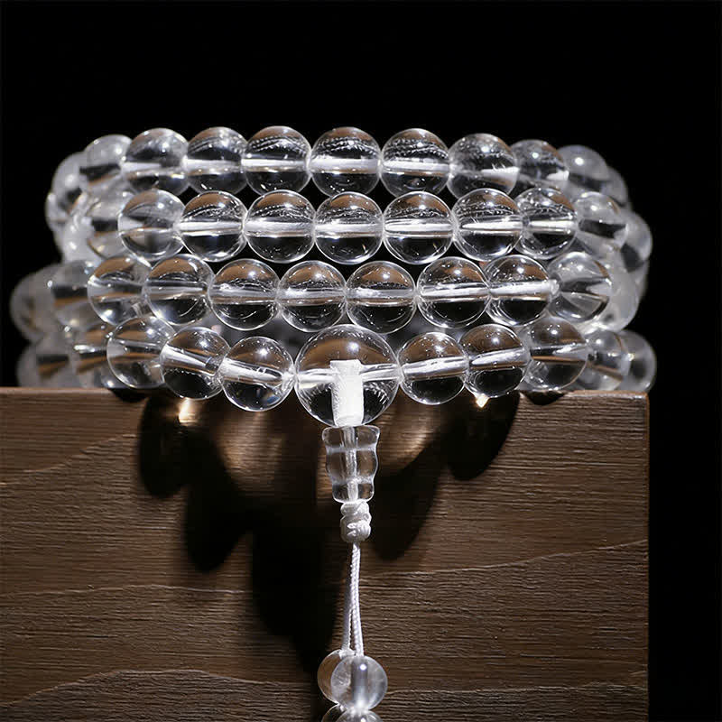 Buddha Stones 108 Clear Quartz Beads Protection Mala - 8mm Clear Quartz - image 0