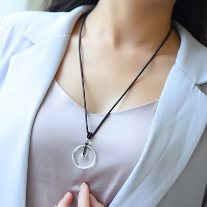 Buddha Stones Natural Clear Quartz Peace Buckle Protection Rope Necklace - image 9