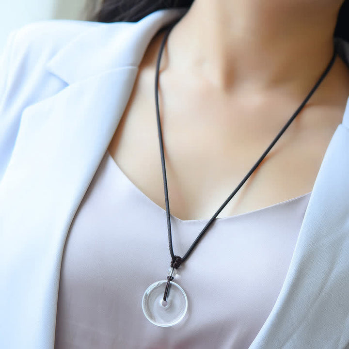 Buddha Stones Natural Clear Quartz Peace Buckle Protection Rope Necklace - image 3