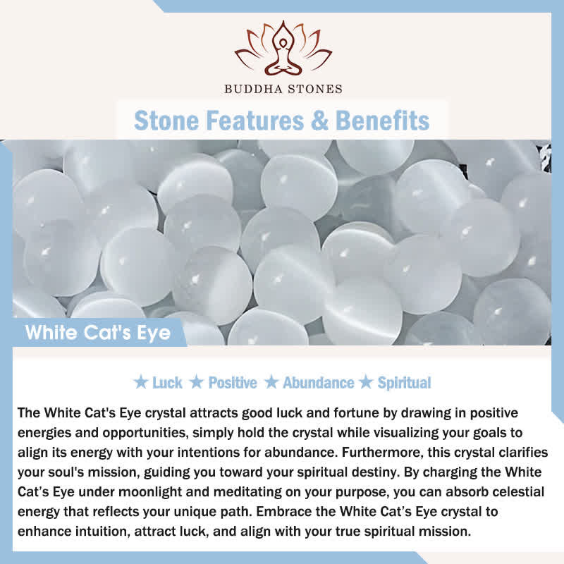 Buddha Stones White Cat's Eye Moonstone Black Rutilated Quartz Beads Abundance Bracelet - image 5