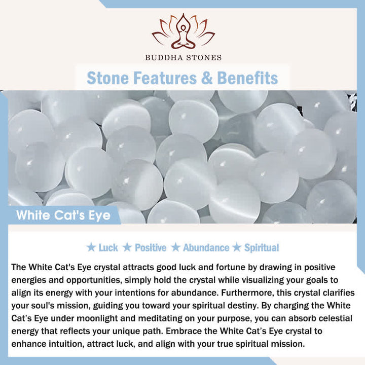 Buddha Stones White Cat's Eye Moonstone Black Rutilated Quartz Beads Abundance Bracelet - image 5