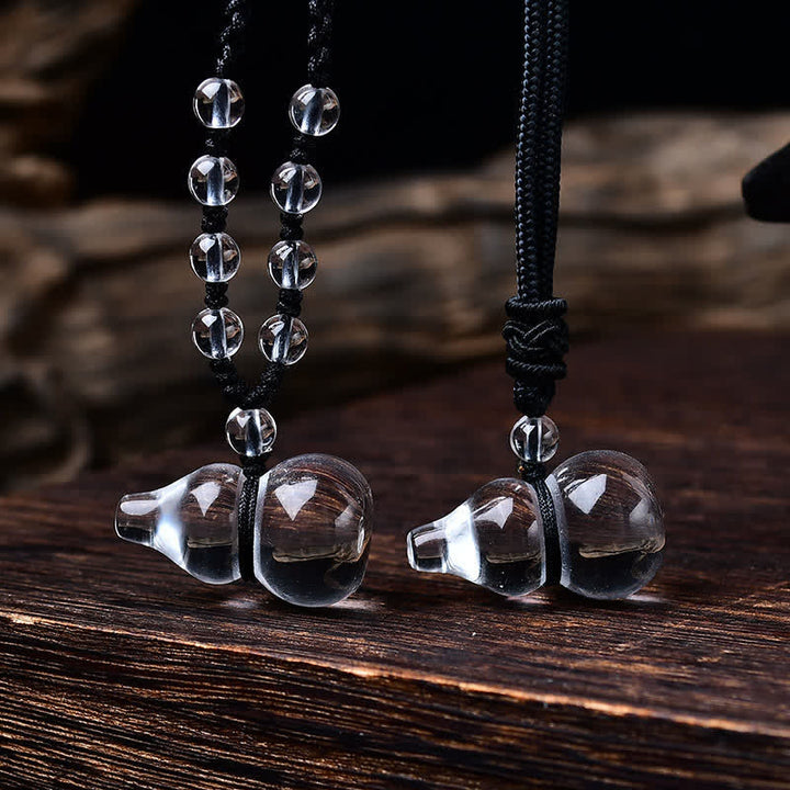 Buddha Stones Natural Clear Quartz Gourd Protection Beads Rope Necklace - image 6