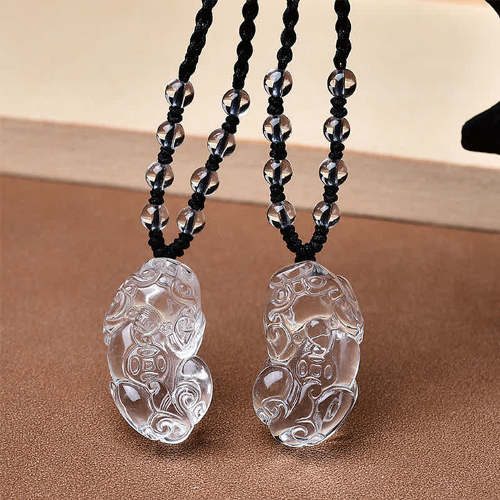 Buddha Stones Natural Clear Quartz Pixiu Clarity Beads Rope Necklace - image 8