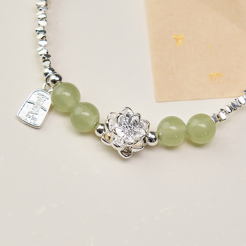 Buddha Stones Joy Happiness Charm Lotus Jade Bead Copper Abundance Bracelet - image 5