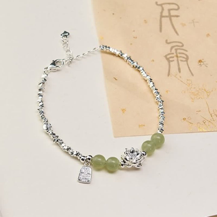 Buddha Stones Joy Happiness Charm Lotus Jade Bead Copper Abundance Bracelet - Lotus(Wrist Circumference 15-18cm) - image 0