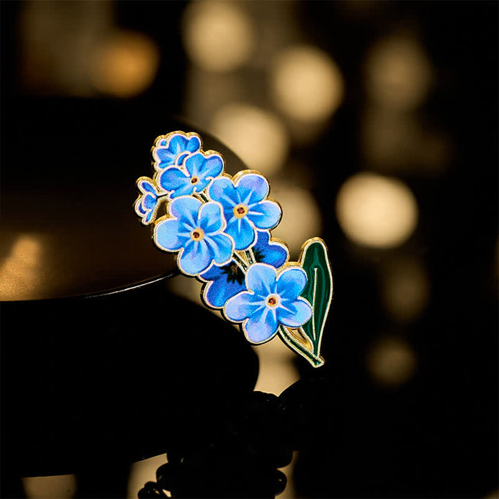 Buddha Stones Small Forget-Me-Not Corn Poppy Lily of the Valley Hydrangea Lupine Copper Brooch - Forget-Me-Not 2.1*3.8cm - image 0