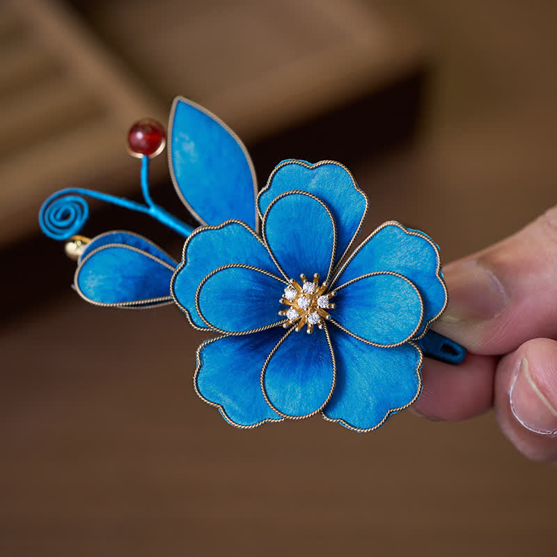 Buddha Stones Handcrafted Silk Art Velvet Flower Light Blue Flower Brooch - image 2