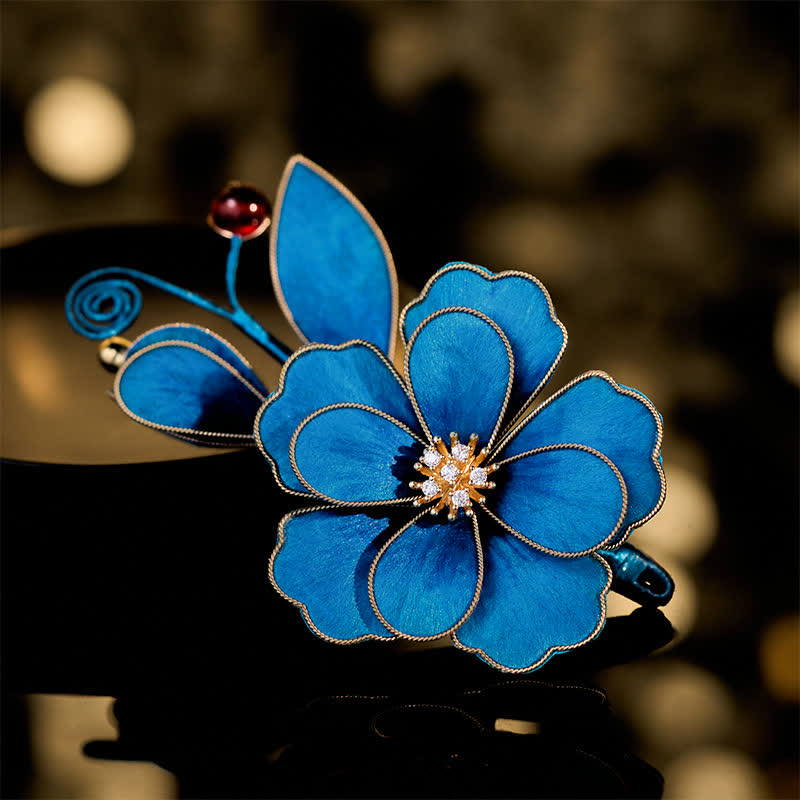 Buddha Stones Handcrafted Silk Art Velvet Flower Light Blue Flower Brooch - Light Blue Flower About 7.5*6cm - image 0