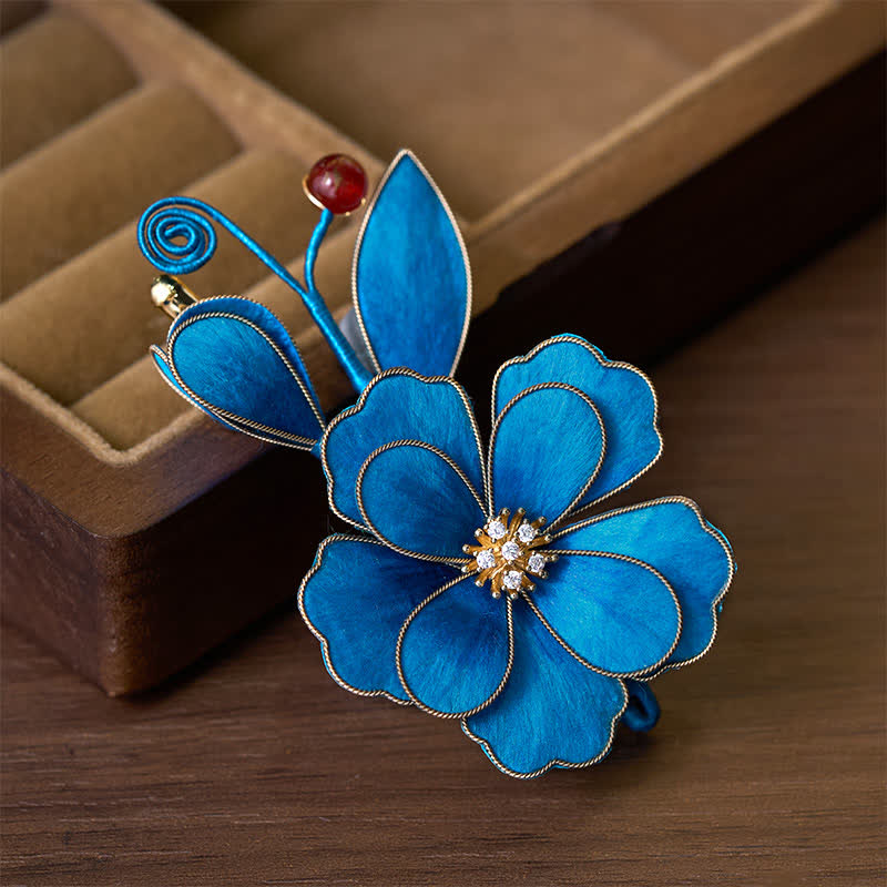 Buddha Stones Handcrafted Silk Art Velvet Flower Light Blue Flower Brooch - image 1